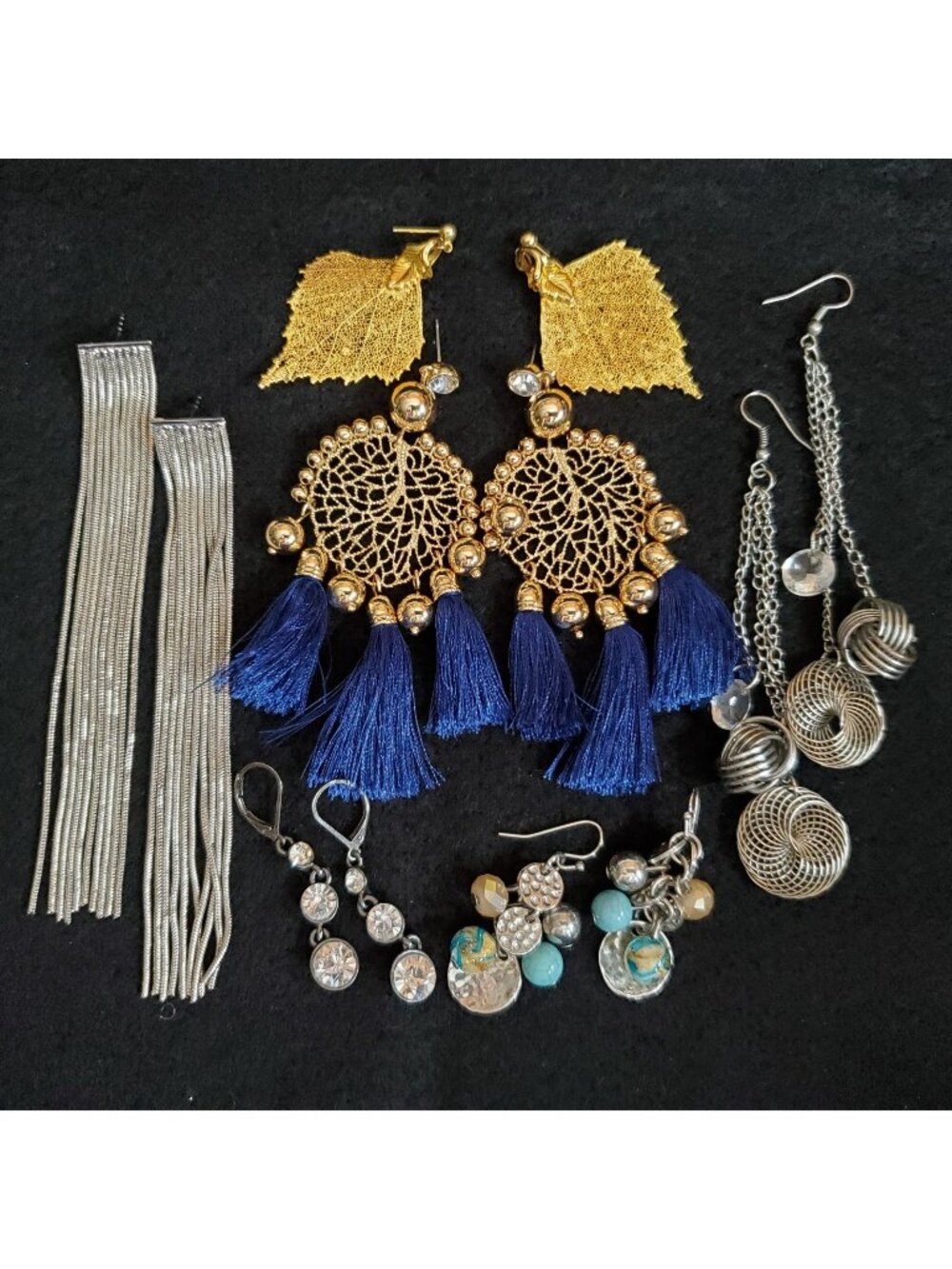 Earring Lot Gold Silver Tone Dangle Tassel Beaded Pierced 6pr
